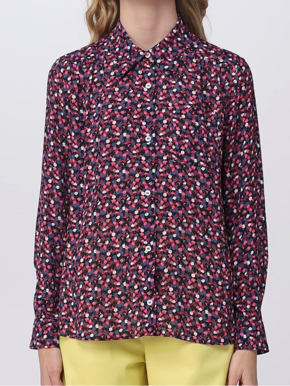A.P.C. Pink and Black Floral Dot Button-Down Shirt